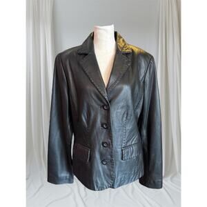 Black Leather Women's Blazer, Size L